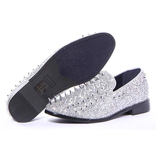 Spk09 Men's Vintage Spike Dress Loafers Slip On Fashion Shoes Classic Tuxedo Dress Shoes (13 D(M) Us, Silver (New)) #TOP4