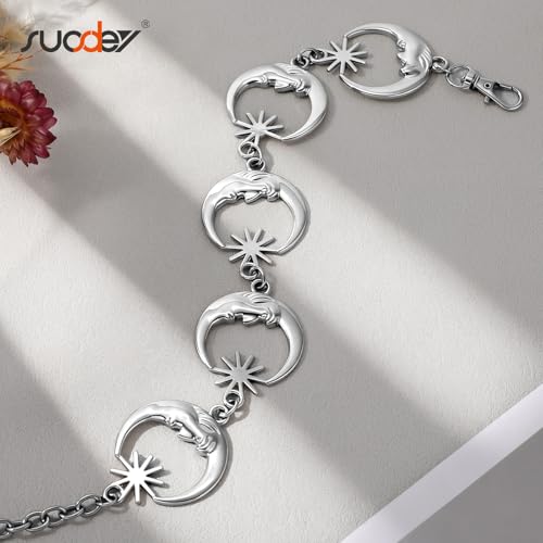 Image of Metal Body Chain Women Girls Belly Waist Chain SUOSDEY Fashion Body Jewelry with Hollow Sun Moon Carving Body Link Belts for Jeans Dresses