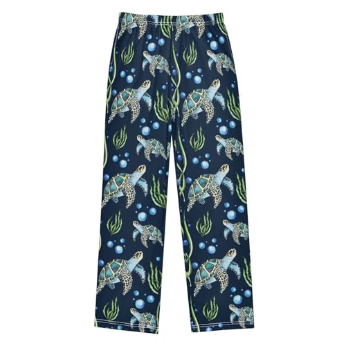 Sea Turtle Coral Boys Long Pants Soft Trousers Elastic Waist Kids Lounge Bottoms with Pockets S-XL