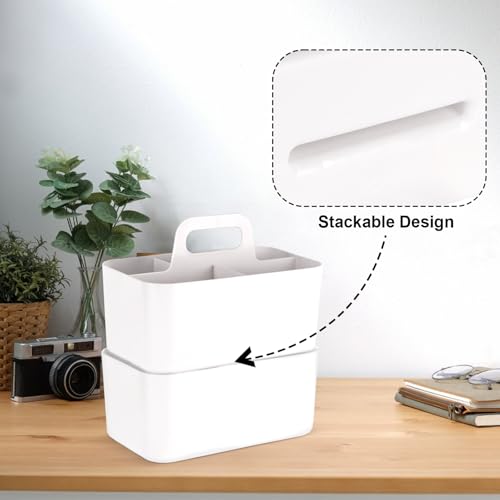 Rangement de bureau blanc empilable avec 5 compartiments de tri ergonomiques