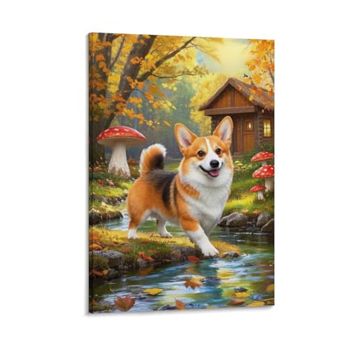 Peintures sur toile Corgi de decoration murale haut de gamme pour chambre