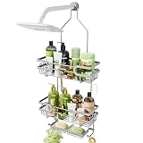 HapiRm Bathroom Hanging Shower Caddy - Rustproof Shower Shelf with 12 Hooks and 2 Soap Holders, No Drilling Bathroom Organizers and Storage - Silver