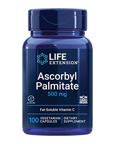 Life Extension Ascorbyl Palmitate 500mg Fat-Soluble Vitamin C Supplement for Immune Support and Longevity Water-Soluble Gluten-Free Non-GMO Vegetarian 100 Capsules