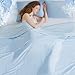 BEAUTEX Cooling Comforter Queen Size - Double Sided Cool Blanket for Hot Sleepers and Night Sweats, Q-Max>0.45, Breathable Lightweight Silky Summer Ice Blankets for All Season (Blue, 90