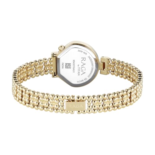 Image of Titan Raga Spotlight with Quartz Analog White Dial Gold Brass Strap Watch for Women - 95432YM01