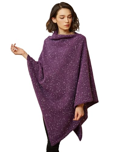 Image of BEAUTELICATE Women Wool Poncho Knitted Tweed Wool Sweater Pullover Pile Collar Cape