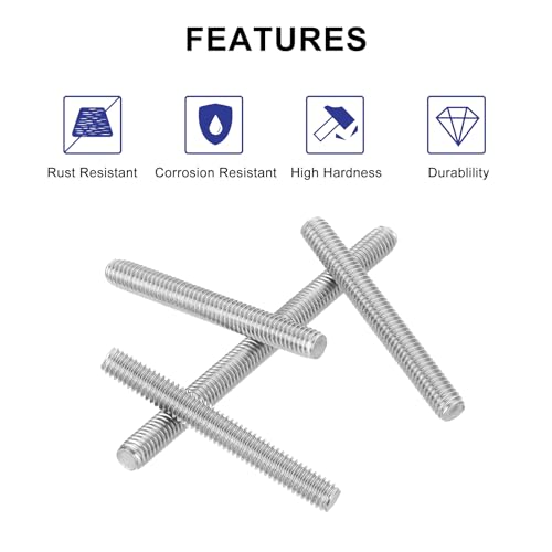 QUARKZMAN 6 Stück Gewindestangen, M6 x 120mm, 304 Edelstahl, Gewindestab mit metrischem Vollgewinde, M6-1 Gewindestift für Möbel- und Maschinenmontage