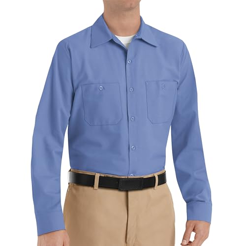 Image of Red Kap Men's Long Sleeve Industrial Work Shirt | Moisture Wicking Button Up, Wrinkle Resistance Fights Fading & Stains