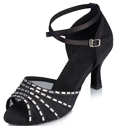 Chaussures de danse en satin noir haut de gamme pour femme en taille 38