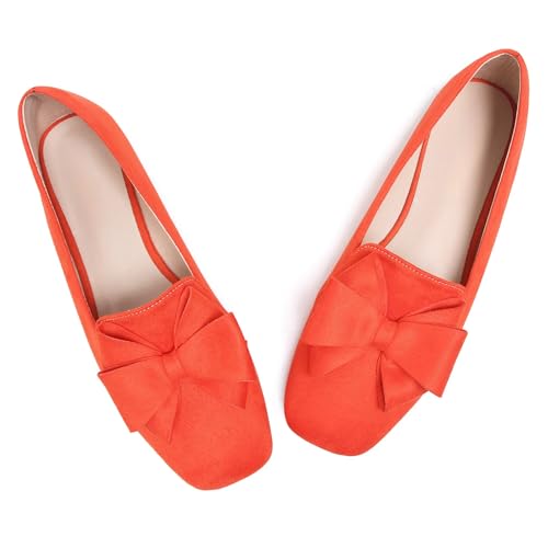 Image of WENJIAZHIZHI Square Toe Bow Ballet Slip-On | Classic Suede Finish,Chic Bow Detail,Effortless Everyday Style,Wedding Party Office,Plus Size Available