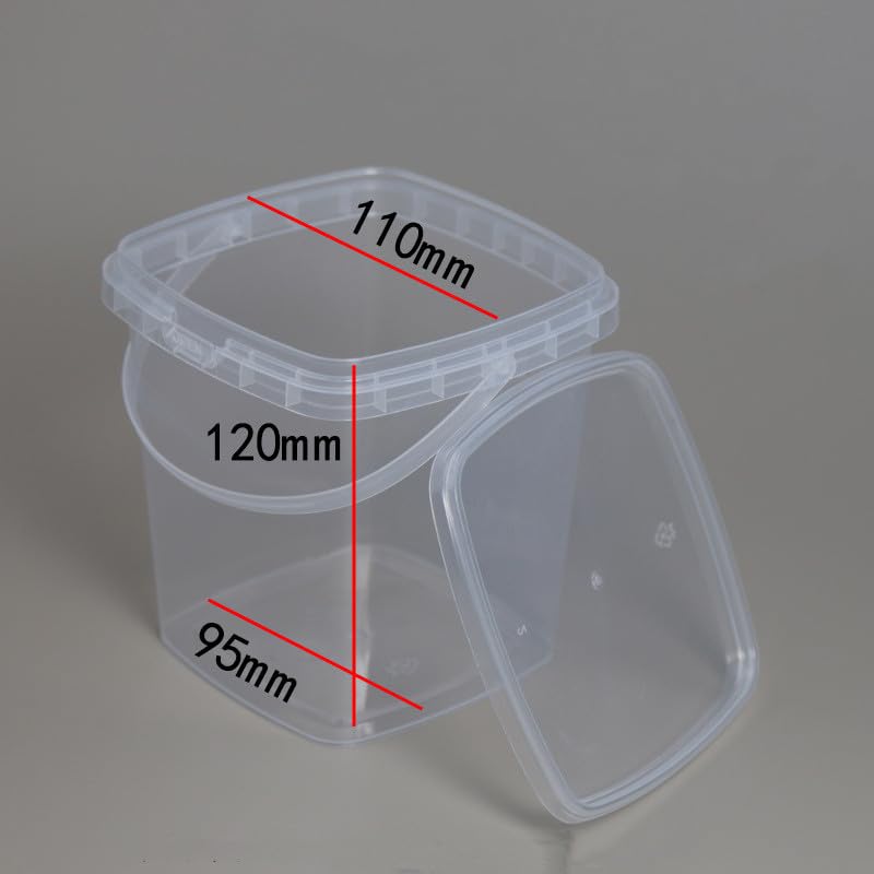 Image of 20 Pack 33oz Square Slime Containers with Lids and Handles, 1000ml Clear Transparent Plastic Storage Bucket Container, Cocktail Rum Buckets Reusable Food Storage Containers for Parties
