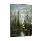 画家ジャン=バティスト・カミーユ・コロー 世界の名画マリセル教会 ポスター クール ポスター 壁アート キャンバス 印刷 アートパネル オフィス装飾 ぶら下がる 版画 ギフト08x12inch(20x30cm)