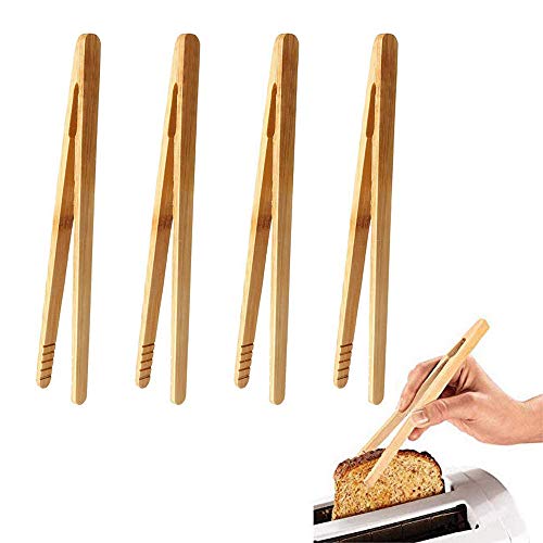 8pcs Reusable Bamboo Toast Tongs Eco-Friendly Wood Kitchen Toast Tongs for Cheese Pastry Bacon Fruits Bread Cooking Tongs Tea Clips