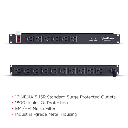 Image of CyberPower CPS1615RMS Surge Protector | 125V /15A, 1800 Joules, 16 Outlets, 6ft Power Cord, 1U Rackmount, UL Listed