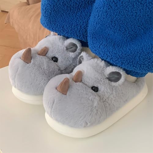 Gaolinci 3D Cartoon Rhino Cotton Slippers, Indoor Warm Slippers for Women, Comfortable Lining and Non-Slip Sole4