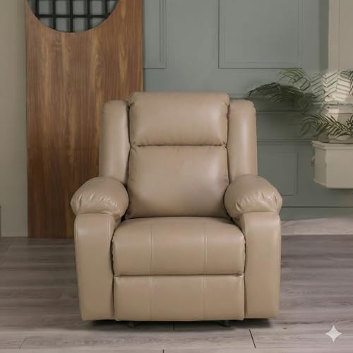 Image of Solis Royale 1 Seater Recliner Sofa Chair | Manual Recliner Lounge Sofa Chairs for Relaxing | Comfortable Cushioned | Living Room Bedroom Home, Office (Classy Calm - Beige, Classy Calm - Leatherette)