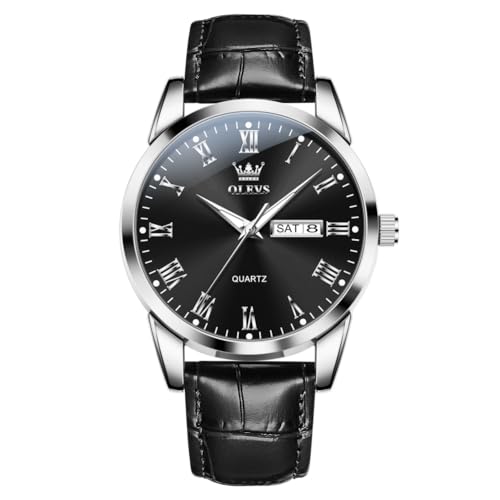 Image of OLEVS Men Watches Leather Band Casual Easy Read Date Analog Quartz