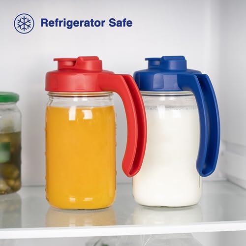 Image of 2 Pack Wide Mouth Mason Jar Lids with Handle, Airtight & Leak-proof Seal, Easy Pouring Spout, Turns your Mason Jar into Pitcher