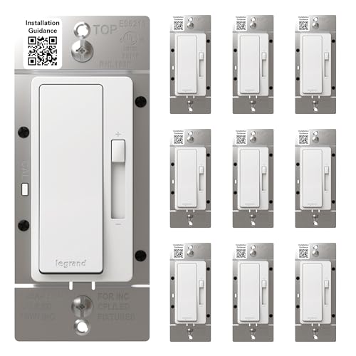 Image of Legrand Radiant 150W LED Dimmer Light Switch 3-Way Rocker White 10 Pack | Pass & Seymour LED Optimized, Decorator Rocker Dimmer Switch, for Dimmable LED Bulbs, Flicker-Free, Pro Pack
