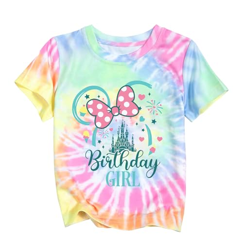 Birthday Girl Shirt 3-10Y Magical Castle Tshirt Birthday Shirts for Kids Fireworks Party Gift Tees Cute Graphic Tops