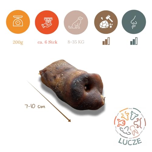Getrocknete Schweineschnauze, Schweinenasen für Hund 300g, natürlicher Kausnack Hund, proteinreich & leicht verdaulich, Einzelfuttermittel ohne Getreide & künstliche Zusätze von Lucze