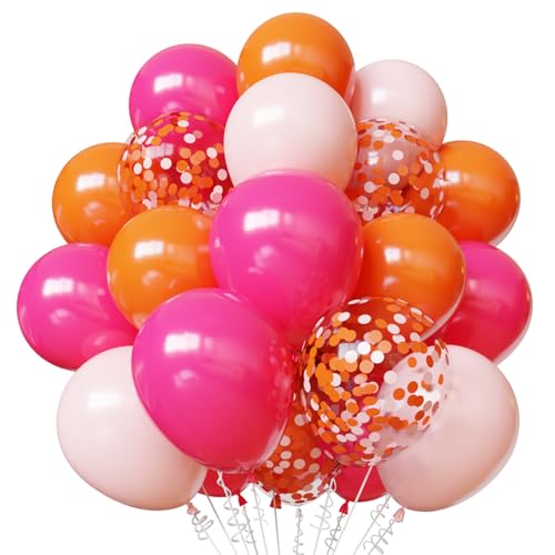 Pink and Orange Balloons 50pcs 12 inch Hot Pink Orange Confetti Balloons for Baby Shower Theme Party Supplies Summer Birthday Party Decorations