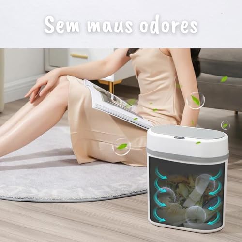 Lixeira Automática com Sensor de Movimento, 12 Litros, Inteligente, Ecológica, Higiênica Antiodor Ab