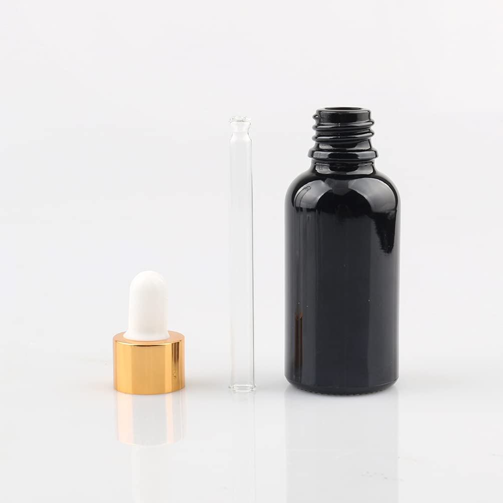 12 Pezzi 30 ml Bottiglie Contagocce in Vetro Nero con Pipetta Tappo a Vite Oro per Oli Essenziali, Contenitori di Aromaterapia, Cosmetici
