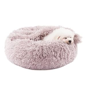 Himax Dog Beds for Small Dogs, Donut Dogs Beds with Blanket Attached, Calming Dog Bed Washable (20″/26″/35″) Beige