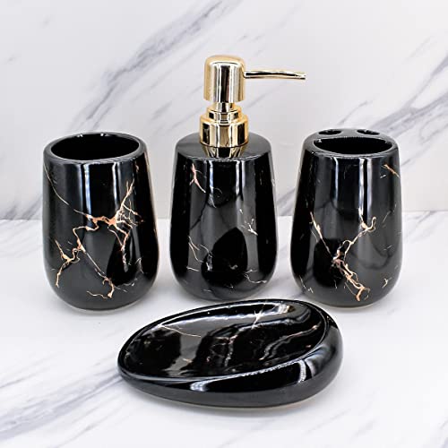 Image of Kookee Ceramic Bathroom Accessories Set of 4, Modern Bath Set with Liquid handwash Soap Dispenser and Toothbrush Holder, Luxury Gift Accessory for Home (8841)
