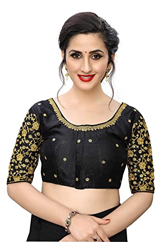 Anantdiva Women's Silk Blouse for Sarees - Indian Saree Blouse for Women Readymade Crop Top Choli Sari Blouse (Black)