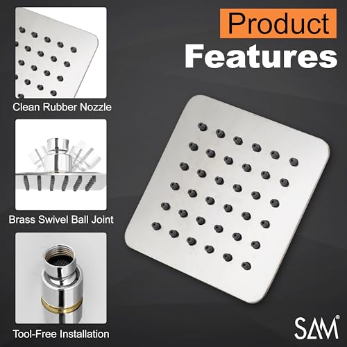 Image of SAM Shower Slim High Pressure Rainfall Showerhead Without Arm for bathroom (Ultra Slim, 4 * 4)