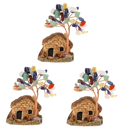 Arbre Feng Shui en cristal et agate argentée avec vase or pour la décoration de maison | 3 pcs
