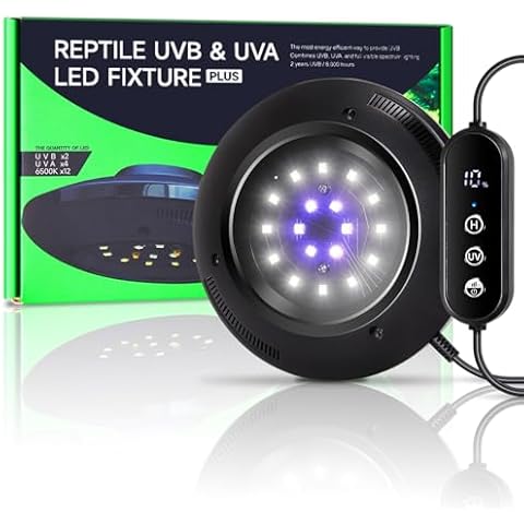 LED UVB Light for Reptiles, 8W UVB Lamp – Timer Switch, Adjustable Brightness, Ferguson Zones 1-4, Energy-Efficient, Perfect for Bearded Dragons, Chameleon, Reptile Tanks Cover