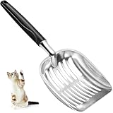 Showvigor Cat Litter Scoop, Metal Cat Scooper, Plastic Handle Scoop, Sifting Shovel – Heavy Duty Aluminum Alloy Litter Box Scoop with Deep Mesh, Design for Easy Waste Removal and Cleaning, (Black)