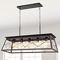 YITAHOME 5-Light Pendant Lights Island Fixture, Farmhouse Rustic Rectangular Chandelier for Dining Room, Kitchen, Living Room, Entryway, UL Listed, Bronze