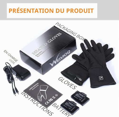 Doublures de Gants Chauffants pour Hommes et Femmes, Gants Chauffants Électriques Rechargeables, Doublures Chaudes pour l'hiver pour Conduite, Ski, Snowboard, Randonnée et Cyclisme