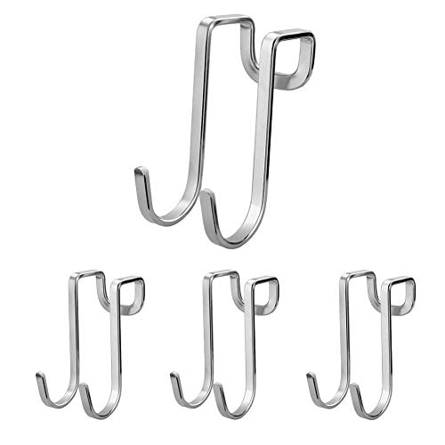Weekly Top Sale 4 Pack Over Cabinet Drawer Double Hooks, Stainless Steel Multiple Use Narrow Door Hook for Kitchen, Bathroom, Wardrobe Door, only Sold by YamaziHD