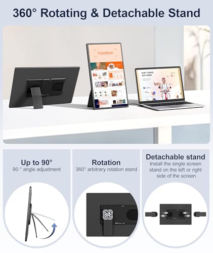 Image of 16.1 inch Portable Monitor, 1200P FHD Laptop Screen Extender, 360 Rotating Detachable Stand, Plug&Play Dual Monitor, Ultra-Thin Zero Frame Portable Screen for Laptop /PC /Mac /Windows /PS5