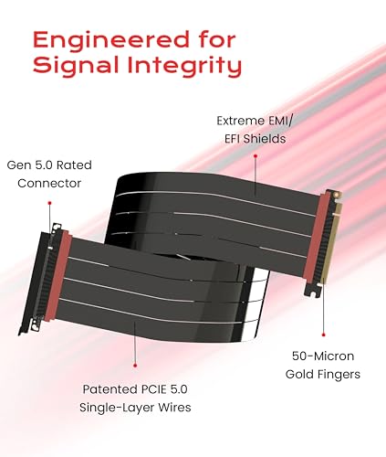 Image of LINKUP PCIE 5.0 Riser Cable | for Vertical GPU Mount | Straight | Graphics Card GPU Ready | Usable with PCIe 4.0 & RX9070 / RTX5090 | 90cm (Total Length: 94cm)