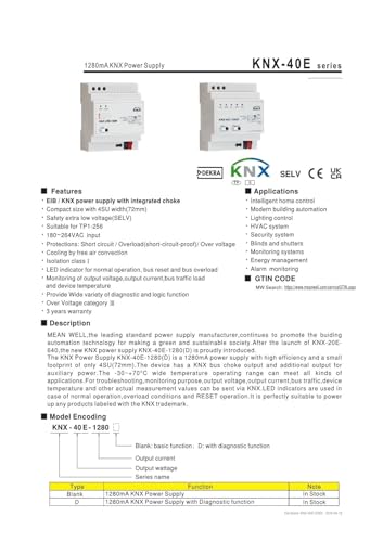 KNX-40E-1280D alimentation 1280 mA bloc de tension tableau électrique