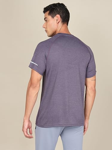 Image of TECHNOSPORT Men's Melange Slim Fit Round Neck T-Shirt Double Cool Raglan Sleeve Slip On Polyester for Gym Running Workout UPF50+ Anti Odour