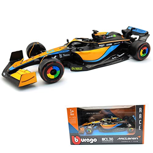 JODIYAAH 1:43 2022 F1 McLaren MCL36 #3 Daniel Ricciardo #4 Lando Norris Alloy Luxury Vehicle Diecast Cars Model Toy (2022 MCL36 #3)