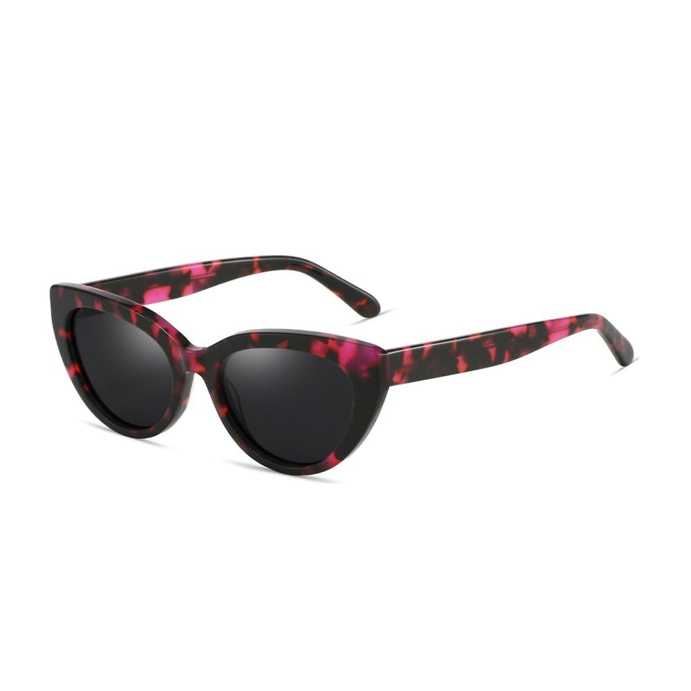 Occhiali da sole polarizzati stile retrò a occhi di gatto, realizzati a mano in acetato con protezione UV400, lenti grigie, ideali per donna.