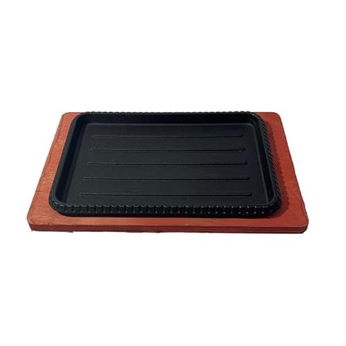 韓国風グリルパン 長方形ストライプ柄 厚手鋳鉄グリルパン 鉄板焼き 業務用 Demanca (25×17cmの角皿(木板付き))