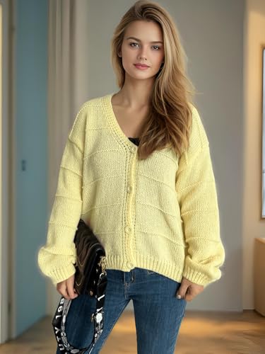 utcoco Women's 2025 Fall Fashion Button Down Cardigan Sweater Loose Casual Cable Knit Sweater Coat4
