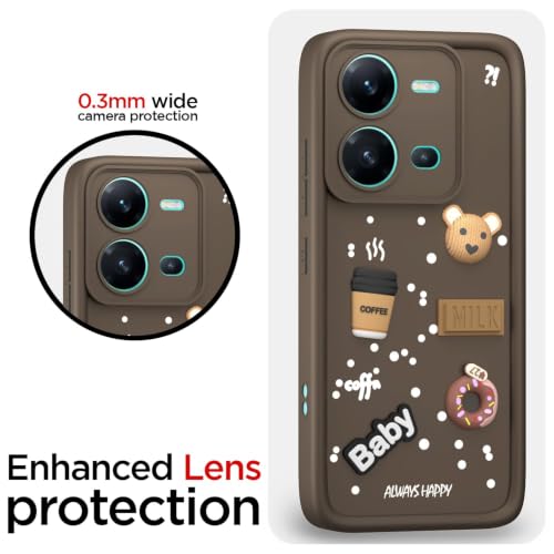 Image of Bintage Cute Fun Ball | Taddy Cartoon 3D Smiley Coffee Cup | Milk Donut | Full Protection Rubber Back Cover Compatible for Vivo V2202 / Vivo V25 5G - Brown