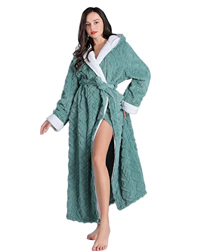 LKG Women Hooded Fleece Robe,Lightweight Plush Warm Winter Bathrobes for Women Full Length (X-Large, Green)4