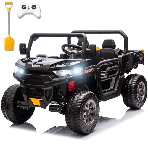 24V Ride On Toys for Big Kids 2 Seater Battery Powered Dump Truck, Black