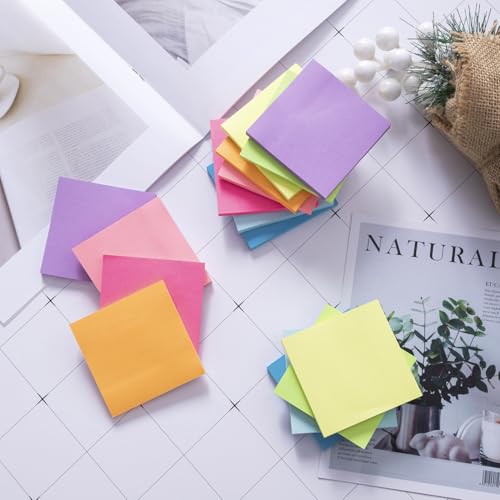 Wowivy 16 Blöcken Haftnotizen, 76 x 76 mm, Helle Farben Selbstklebenotizen Pads, Sticky Notes, klebezettel, recycelbar, einfach zu posten für Zuhause, Büro, 55 Blätter/Block, 880 Blätter Gesamt